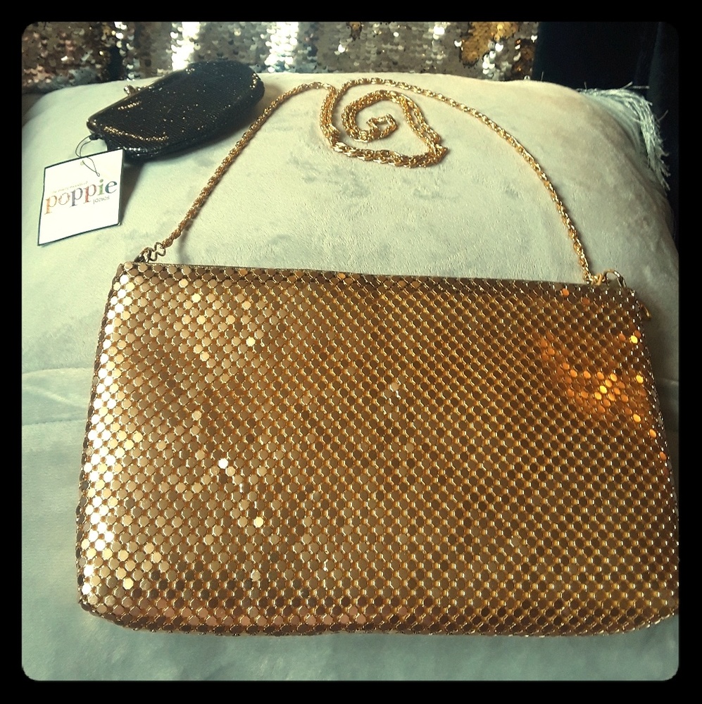Gold colored sequins club or dinning purse W/CP